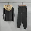 Женские брюки Janefur Winter 2 Sets 2023 Модные роскошные съемки с настоящей меховой капюшоном оптом вязаные женские толстовки