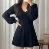 Casual Dresses Women's 2023 Fall Sweater Mini Dress Long Sleeve V Neck Cable Knit Chunky Bodycon Pullover Jumper Sweaters Solid Color One