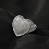 Anelli di cuore grande in argento oro ghiacciato anello CZ con pietre laterali piena bling hip hop punk uomini donne gioielli229i