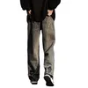 Męskie dżinsy Mężczyźni dżinsy streetwear szeroka noga z kreskówkową kwiecistą haftą elastyczną talię głęboką dla modnych