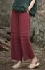 Spodnie damskie Yasuk AllSeason Femal Soft, luźne luźne bawełniane lniane szeroko nogawkowe chińskie chiński styl retro solidne dziewięć czwarty plisów