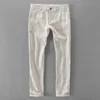 Mäns jeans 100% kvalitet ren linne casual byxor män märke långa byxor män affärsmode byxor för män pantalones pantaloni un pantalon j231222