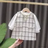 Mädchen Kleider Süße Mode Frühling Mädchen Kinder Prinzessin Gesamtkleid + Langarm Tops Bluse 2 stücke Kinder Baby, Kleinkind kleidung Set S11950