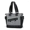 Sacs de soirée Jierotyx Rock Luminous Sac Femmes Femmes Rivet Hands Sacs Femelle Stripe Crossbody Messenger Canvas Totes