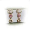 Luxury Designer Long Dangle Chandelier Earrings Girls Pink Diamond flower shape Drop Earrings243r