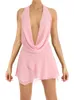 Chronstyle Femmes sexy slim fit basse mini-robe Y2K Backless Halter Deep V Mesh Mesh Robe courte