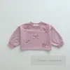 Sweet Ribbon Girls Sweatshirt Applique Kids Rouns Collier à manches longues Pullover 2024 Spring Children Cotton Casual Cashing Tops Z6227