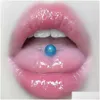 Labret Lip Piercing Jewelry Cats Eye Stone Transparent Can Drink Alcohol Spicy Girl Comfortable Titanium Steel External Thread Ring Dhnqd