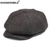 Showersmile tweed plaid sboy cap wal laine chapeau style britannique gatsby laine plate octogonale automne béret masculin hiver 231222