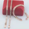 FJ 5mm Women 585 White Rose Gold Color Weaing Braid Bracelet Necklace Set 231221
