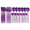 24pcs Purple Mirror 304 Set di stoviglie in acciaio inossidabile Lnife FORCHE SPUGLE CHE SET CHE SET ORGENIFICAZIONE PAPERTE CENA OSCIENTE T216P T216P