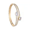 Bracelet en Zircon en forme de cœur à 2 rangées pour mariage, élégant, manchette en cristal, bijoux de fête pour femmes, à la mode, 231221