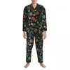 Pijamas florais de roupas de dormir masculinas Conjunto de flores coloridas de manga longa de manga longa casual de duas peças