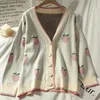 2023 Women Korean Cute Pink Plat Cardigans Indie Truskawkowe Kresek Oversited Kurtka Fall Sweet Long Rleeve Swater 231221