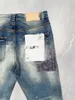 Jeans da uomo viola marchio inverno designer designer patchwork alfabeto disegnato a mano maschio casual 2024 moda slim skinny skinny pantaloni vendita