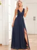 Повседневные платья 2023 блестящее шифоновое вечернее платье V-образное вырезок A-Line Подружка невесты Сколоть на пол