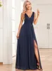 Casual Dresses 2023 Shiny Chiffon Evening Dress V-neck A-line Bridesmaid Party Split Floor Sweeping Long Sexy