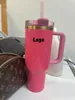 Allt i lager flamingo rosa med handtag och halmlock, 100% läcktät flaska för vatten, smoothie och modernare 1,8 pund släckare H2.0 Flowstate 40 oz tumbler - rosa parad