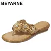 Flops beyarnerubber flipflops lage schoenen beige hakken sandalen op een wig snaar parelparmen glijbanen vrouw snijden slippers vrouw beige