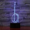 3D LED Creative Banjo Night Light Touch Table Desk Optiska illusionslampor 7 Färg Byt lampor Hemdekoration Xmas Birthday GI300S