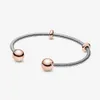 100% 925 Sterling Silver Rose Gold Moments Snake Chain Style Open Bangle Fashion Wedding Engagement Sieraden Acessories maken For337B