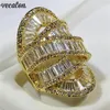 Vecalon Big Brosa Anel de Party Ring Gold Color 925 Sterling Silver Diamond Engagement Banding Band