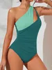 Swimwear Women 2023 Two Tone One épaule ruée latéral de maillot de bain Femme Sexy Bather Bathing Swimming Swim Swiming Femme Beachwear