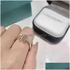 Ringos de cluster Ring Ring Double Serling Sier Plaed Rose Gold Abertura incrustada com Diamond Half Wedding Anniversary for Women Gift B Dhyw5