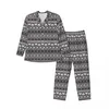 Mäns Sleepwear Grey Tribal Print Pyjama Set Autumn Vintage Ethnic Trendy Room Women 2 Pieces Loose Overdimensionerade mönster Nattkläder gåva