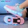Athletic Outdoor Casual Sneakers LED Light Wheels Outdoor Parkour Roller Skate Shoes Sports New Children's Pojs Girls USB Laddning Glowing Q231222