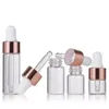 Clear Glass Dropper Bottle 1ml 2ml 3ml 5ml with New Rose Gold Cap Glass Essential Oil Pipette Bottle Ikwwm