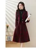 Two Piece Dress Winter Woolen Skirt Suit Women Elegant Korean Thicken Warm Plaid Fashion Short Blazer Casual Evening Party 2-Piece Set