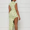Robes décontractées Cinessd 2023 Vêtements féminins d'été Impression verte gaine de la gaine de la cheville irrégulière