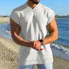 Men's T Shirts Man Summer V-neck Tshirt Casual Fit Youth Mens Tank Top Sleeveless Waffle Boys White Blue T-shirt Plus Size Xxxl