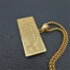 US 100 Dollar Money Necklaces Pendants Male 14k Yellow Gold Chain For Men Rhinestone Hip Hop Bling Jewelry Collier