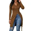 Blouses pour femmes Zipper Femmes Top Elegant V Blouse à manches longues avec une sangle à ourlet à hauteur haute