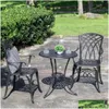 Sovrum möbler bit uteplats bistro set cast aluminium bord set utomhus med paraplyhål för balkong svart gyllene droppleverans ho dhhry