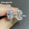 Pansysen 925 Sterling Silver Emerald Cut Simulated Diamond Wedding Rings For Women Luxury Proposal Engagement Ring 231221