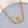 2023 Niche Design Pendant Necklace Sense Double Stacked Medallion Bee Print Stainless Steel Women's Premium Sweater Chain
