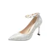 Chaussures habillées Gold Glitter Heels Mary Jane Silver High Women Pompes Elegant for Woman Mesdames Sexy Salto Alto