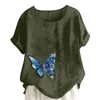 Women's Blouses Butterfly Print Shirts Dames Lijn Lijn Korte Mouw Pullover Grafische tops Zomer Loose Kantoor Kleding Vrouw o Hekknop