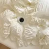 Sängkläder sätter ins stil koreanska spetsaresucker tvättade bomull 4-delad lakan täcke täcker fast färg täcke för tjej vårdekor hem