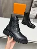 Interlocking Black Ankle Biker chunky platform flats combat Boots low heel lace-up booties leather chains logo buckle women luxury designers 0915