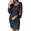 Women's Sexy Sequin Fringe Long Sleeve Buttock Nightclub Party Dress V Neck Elegant Slim Dresses For Women 231221