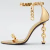 Sandals European en American Summer Metal Chain High Heel Fashion Show One Line Sexy Open Women's