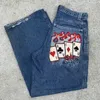 Jeans masculin jnco jeans y2k harajuku hip hop poker graphic rétro bleu baggy jeans pantalon denim mens new gothique haut taille pantalon j231222