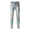 Jeans masculin 2024 TRENDE PUPLE TRENDE BLUE SLIM DENIM PEINTURE GRAFFITI MOTRA