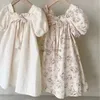 Girl's Dresses Ins Baby Girl Puff Sleeve Dresses Summer Bowknot Flowers Princess Vintage Dress Holiday Party 1-6T Clothes for Young GirlsL231222