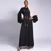 Ubrania etniczne diamenty szyfonowe otwarte abayas dla kobiet muzułmańska sukienka Dubai Turcja Belted Kimono Jalabiya Islamska arabska szata kaftan kaftan