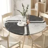 Texture en marbre ajusté nappes rond à table imperméable couvre les vêtements de table en marbre blanc à bords élastiques pour table à manger 231221